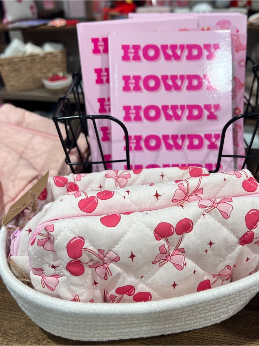 Pink Cherry Quilted Cosmetic/ Pencil Pouch